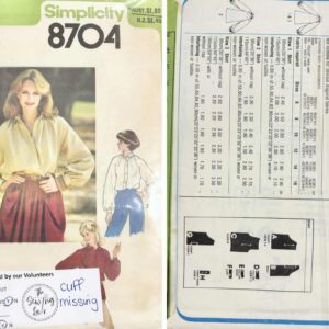 Pattern: (1978) Simplicity #8704 Womens Top (Size 10)