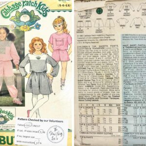 Pattern: (1985) Butterick Cabbage Patch #3362 Childrens Top, Pants, Shorts & Culottes with Iron On Transfers (Size 5-6X)