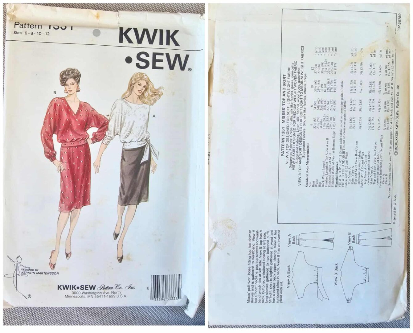 Pattern: Kwik Sew #1351 Ladies Top & Skirt (Size 6-12)