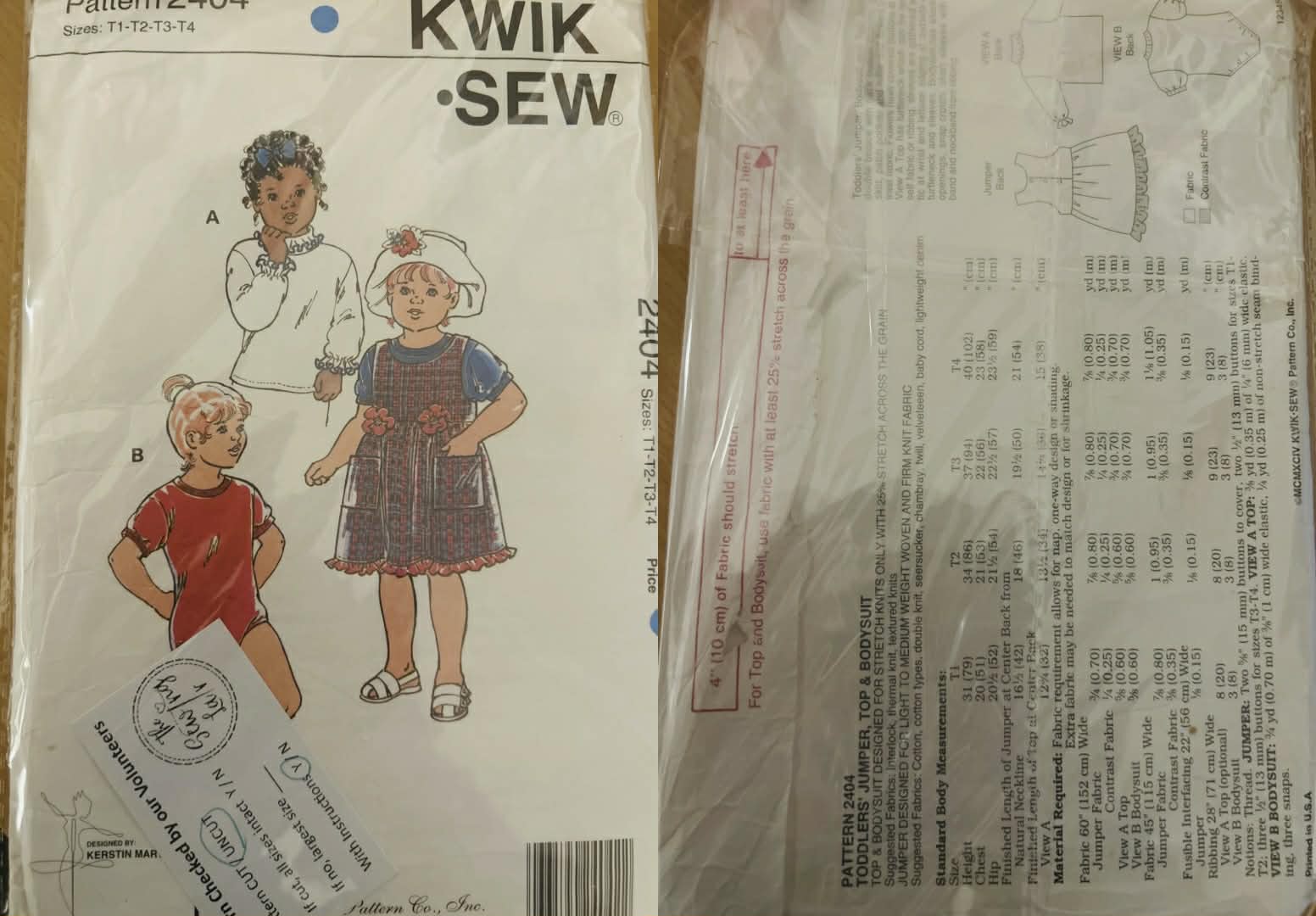 Pattern: (1970s) Kwik Sew #2404 Toddler Jumper Top and Bodysuit (Size 1-4)
