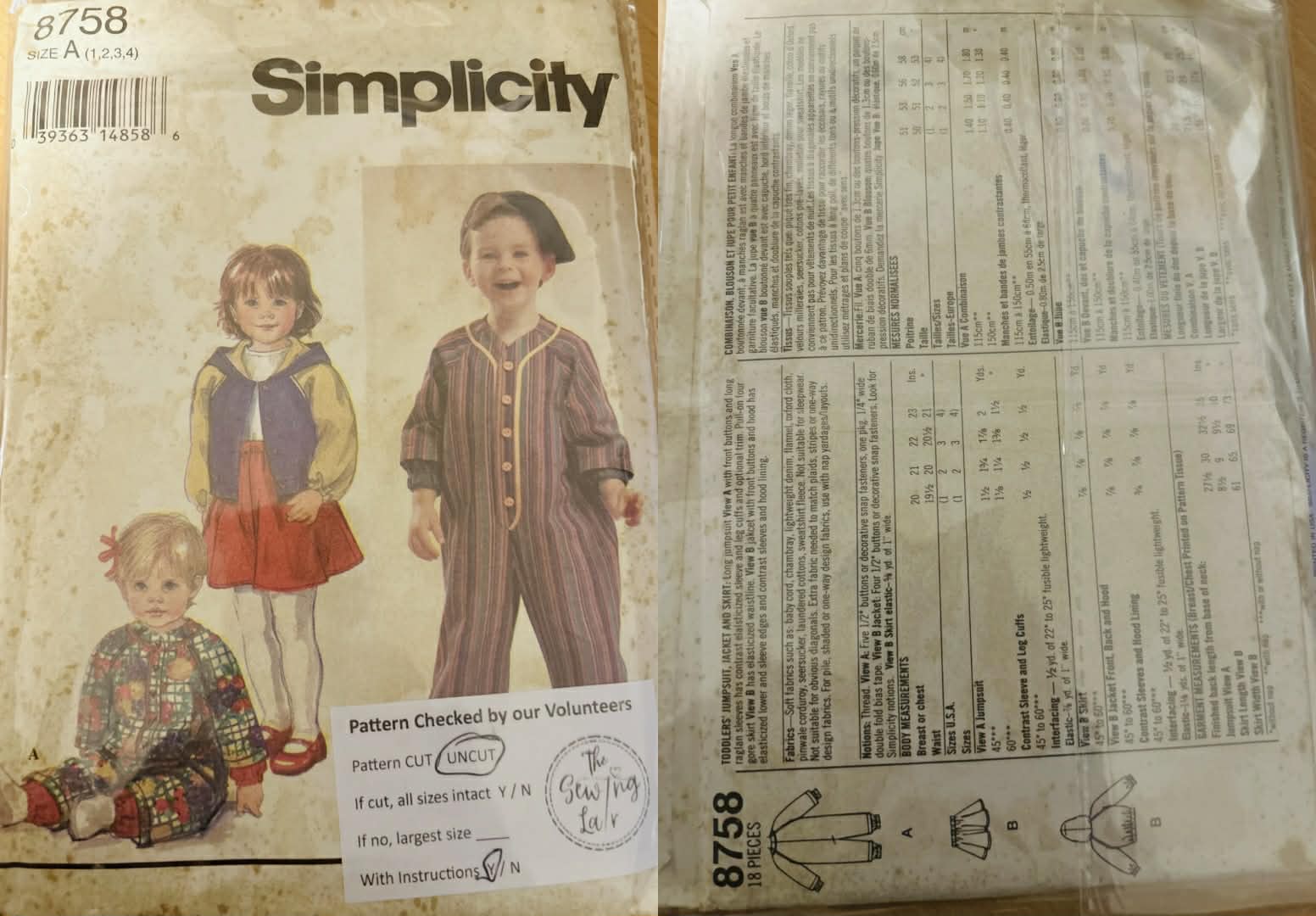 Pattern: (1980s) Simplicity #8758 Toddler Jumpsuit Jacket and Skirt (Size 1-4)