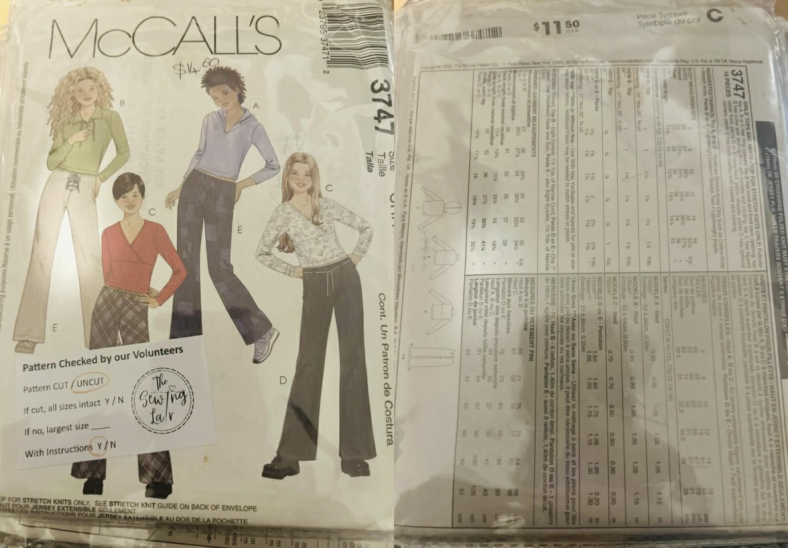 Pattern: (1990s) McCall’s #3747 Child Top and Pants (Size 8-12)