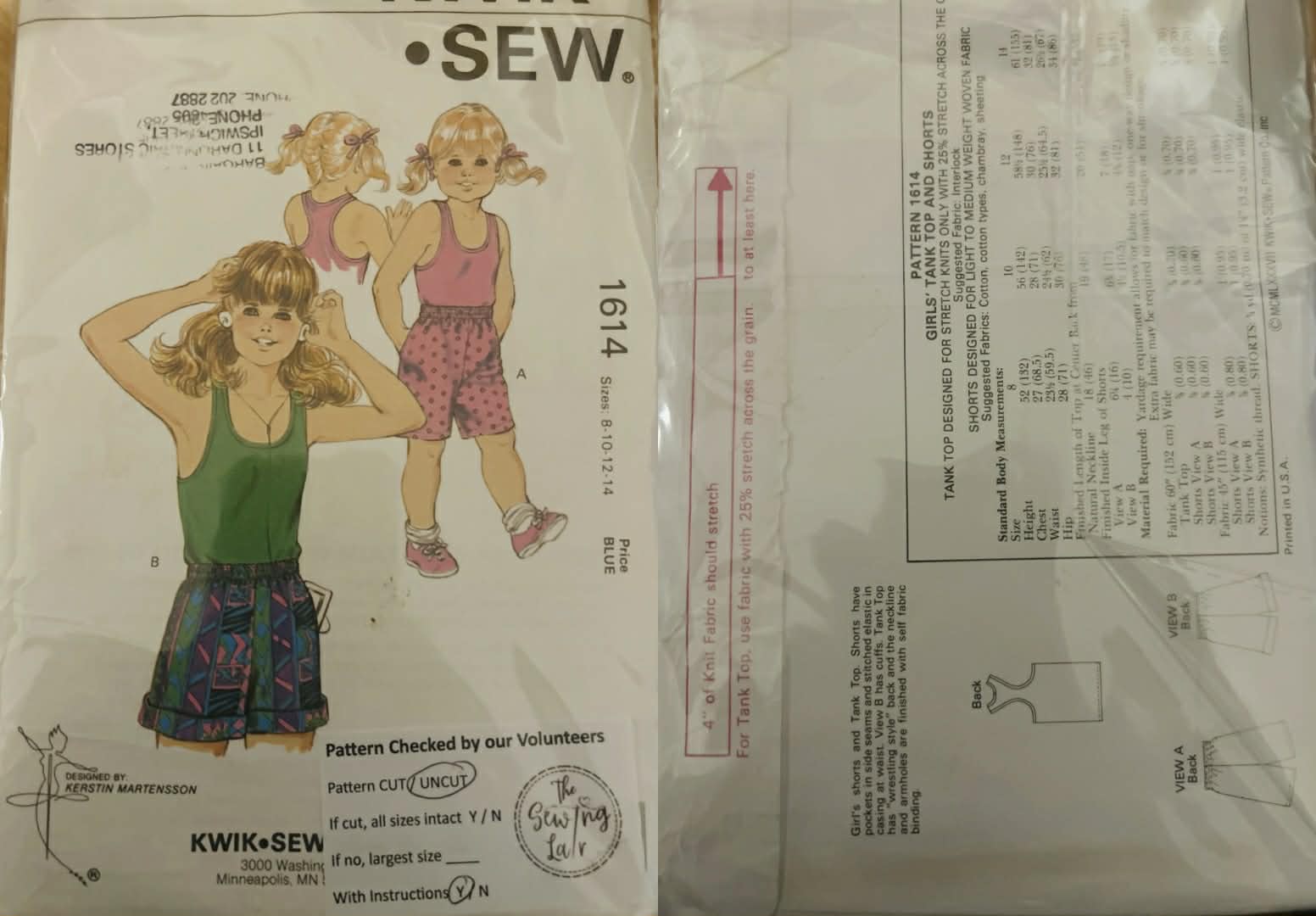 Pattern: (1980s) Kwik Sew #1614 Kids Tank and Shorts (Size 8-14)