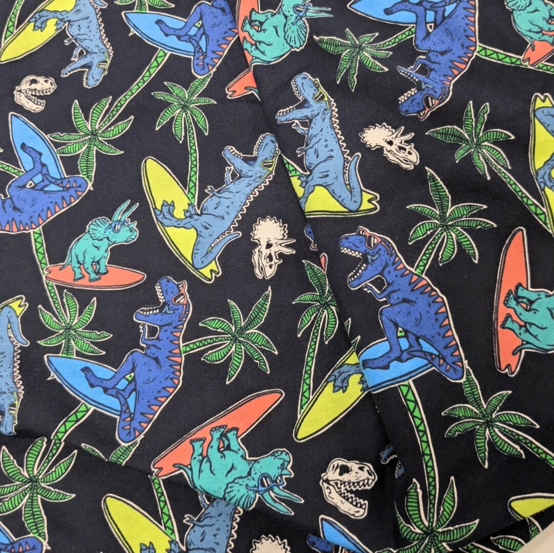 Dinosaurs on Surfboards Cotton Jersey (116cm x 100cm)