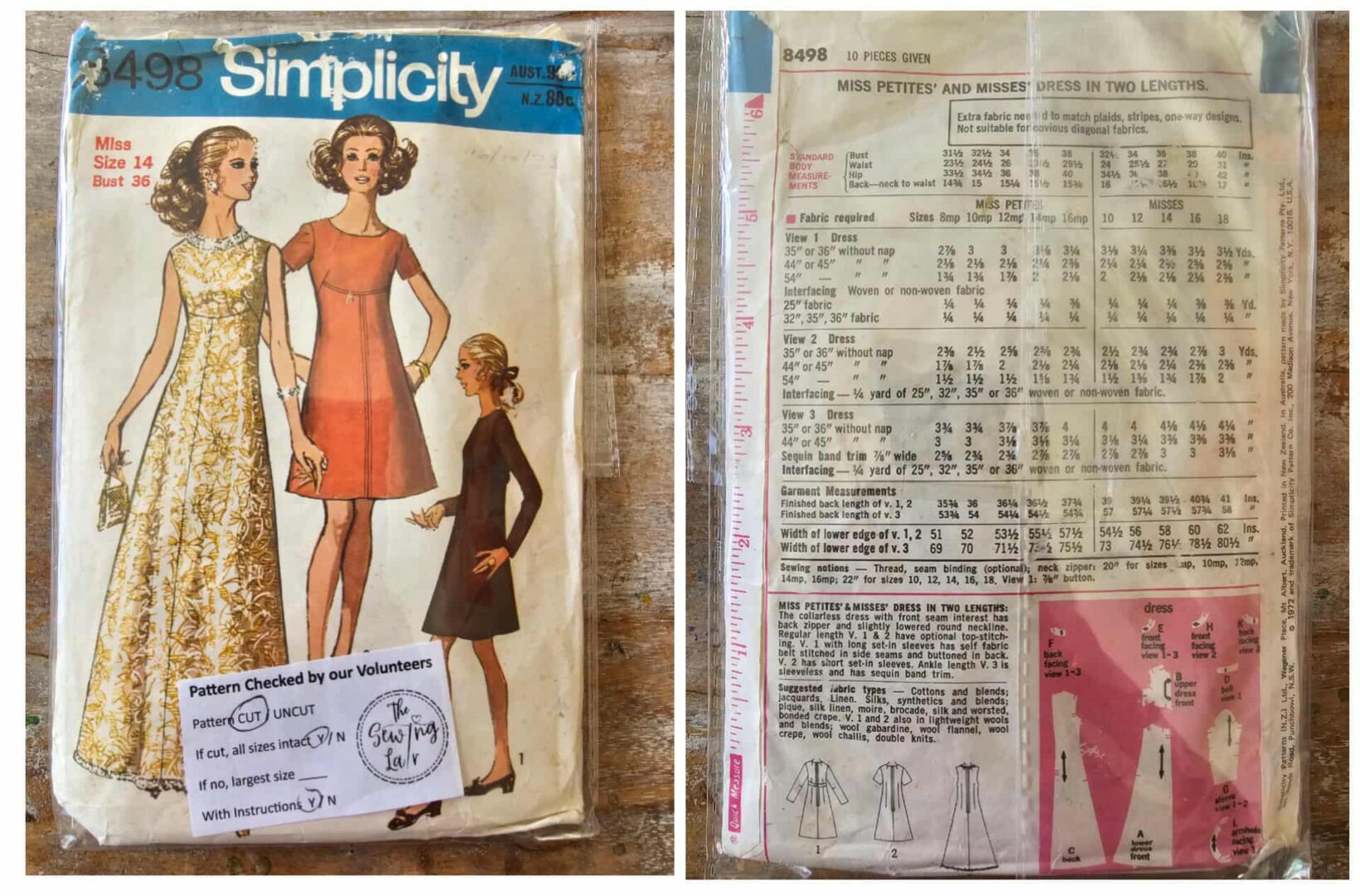 Vintage Pattern: Simplicity #8498 Ladies Dress (Size 14)