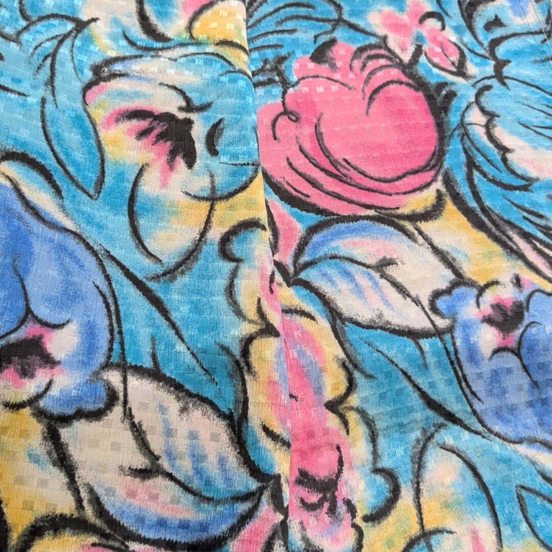 Pink & Blue Floral Textured Satin (114cm x 360cm)