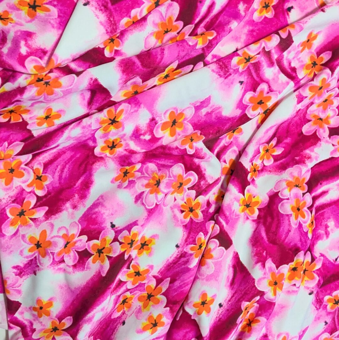 Hot Pink Tropical Print by Pine Crest Fabrics Elastane Knit (160cm x 90cm)