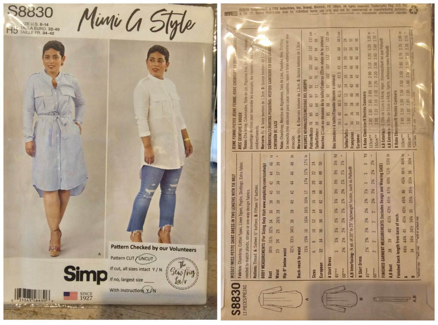 Pattern: Simplicity #S8830 Ladies Shirt Dress (Size 6-14)