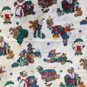 Vintage Teddy Bear Christmas Open Weave Cotton (81cm x 155cm)