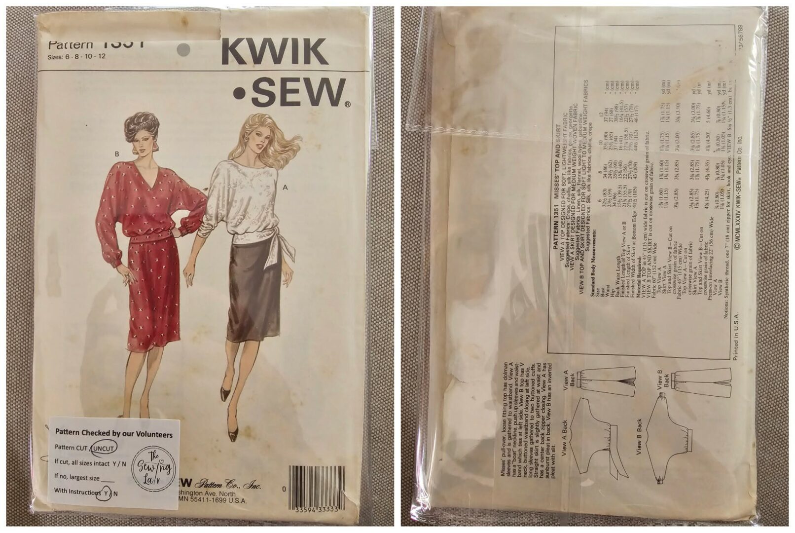 Pattern: Kwik Sew #1351 Ladies Top & Skirt (Size 6-12)