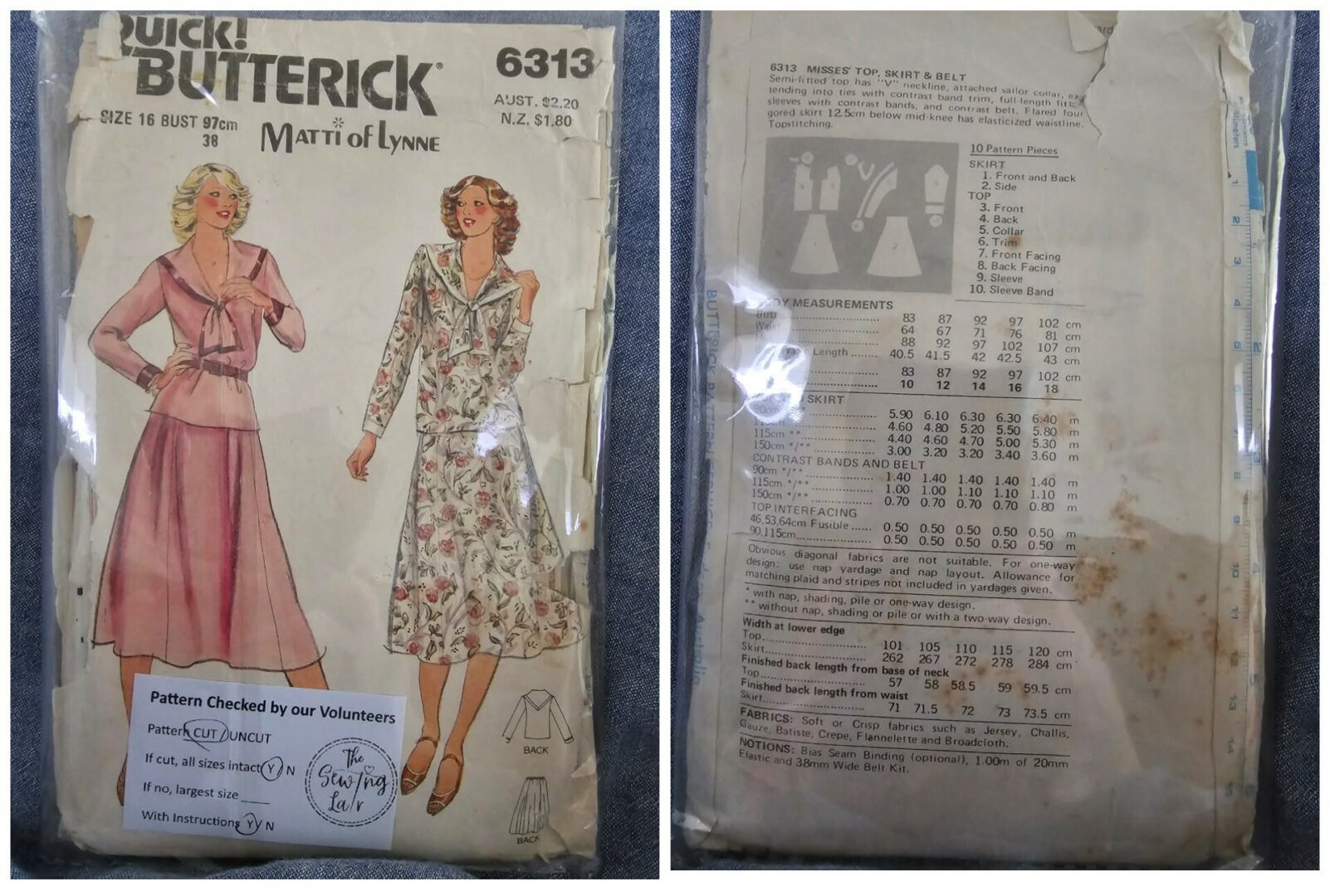 Vintage Pattern: (1970s) Butterick #6313 Ladies Dress (Size 16)
