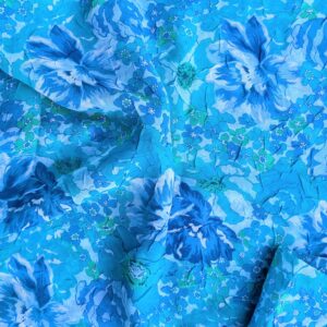 Blue Floral Crinkle Chiffon (110cm x 90cm)