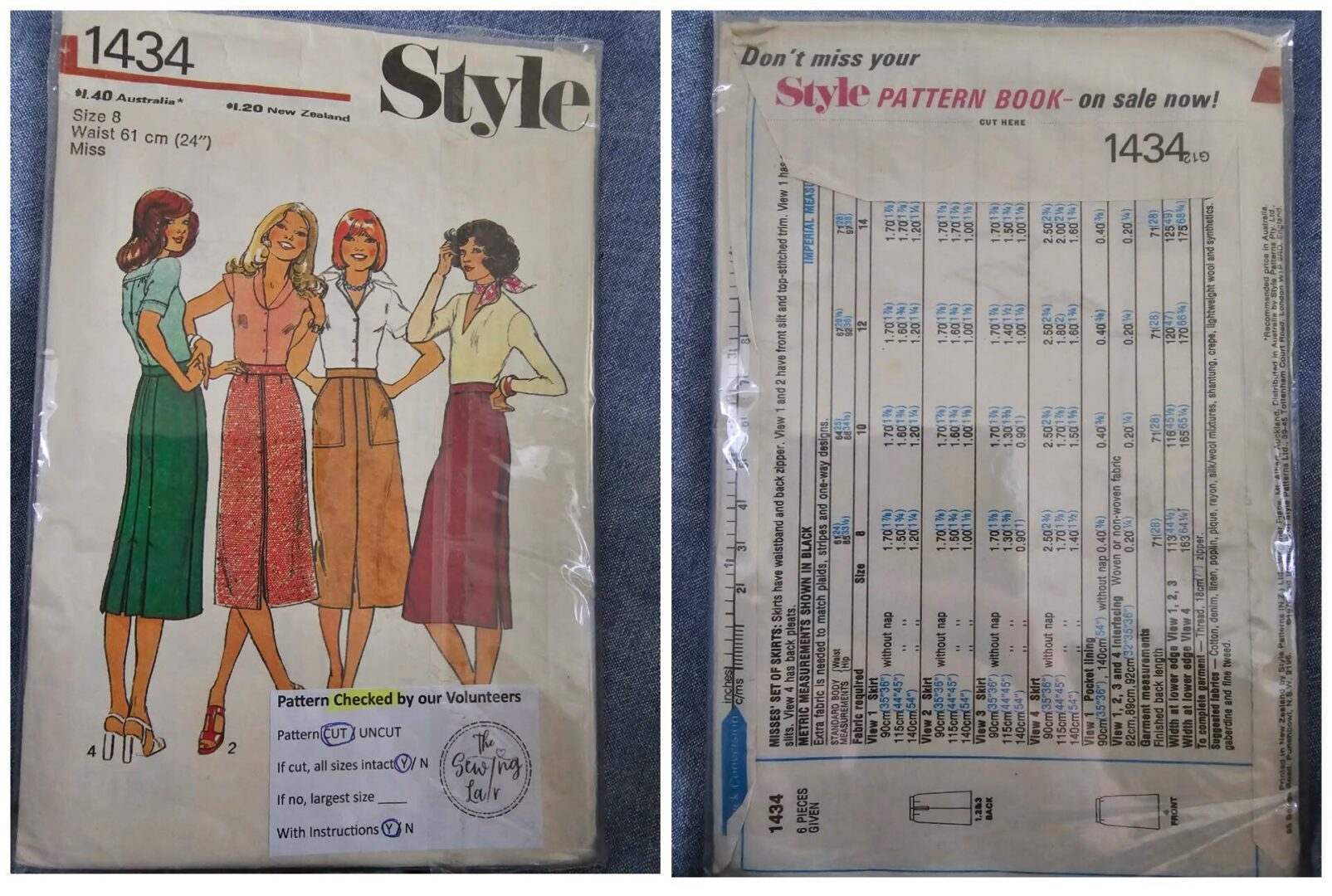 Vintage Pattern: (1976) Style #1434 Ladies Skirt (Size 8)