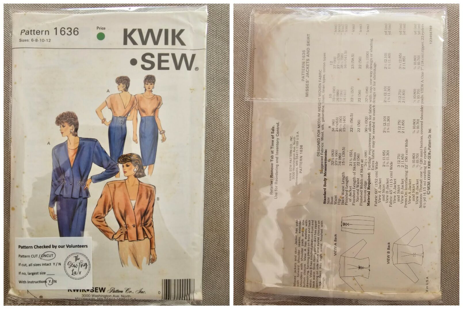Pattern: Kwik Sew #1636 Ladies Jackets & Skirt (Size 6-12)