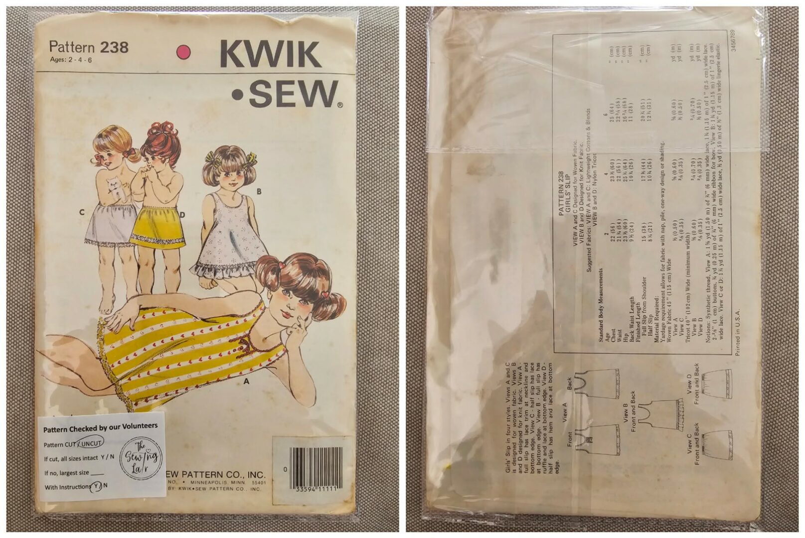 Pattern: Kwik Sew #238 Girls Slip (Size 2-6)