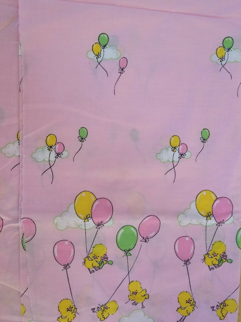 Balloon Chicks with Border Print Vintage Cotton. (90cm x 200cm)