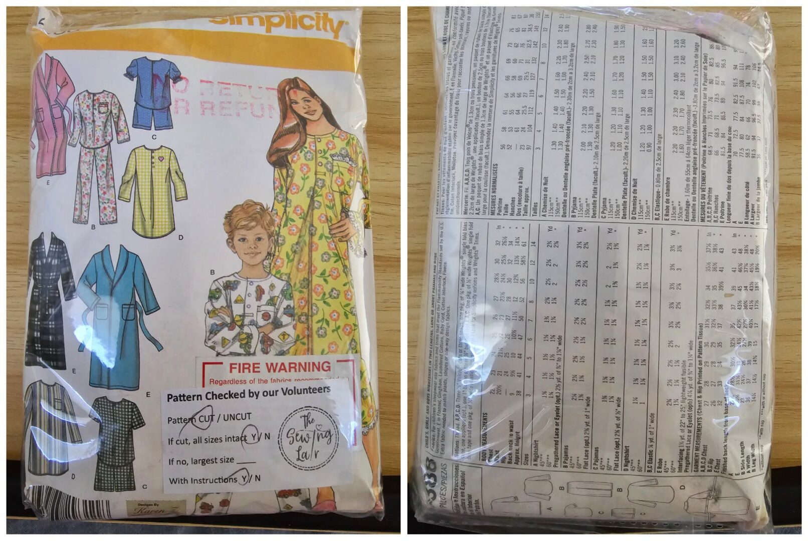 Pattern: Simplicity #4388 Children's Nightshirt, Long or Short PJ's and Robe. (Size 7-14)