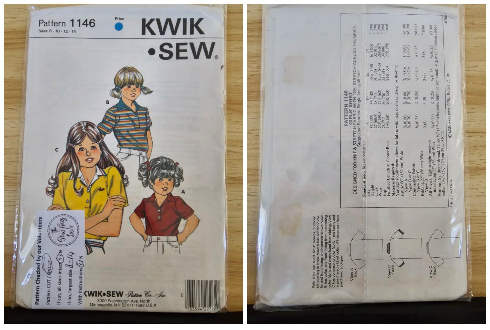 Pattern: Kwik Sew #1146 Girls Shirt. (Size 8-14)