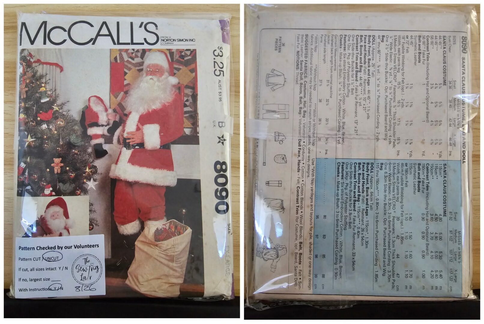 Pattern: McCalls #8090 Santa Claus Costume, Bag & Doll.