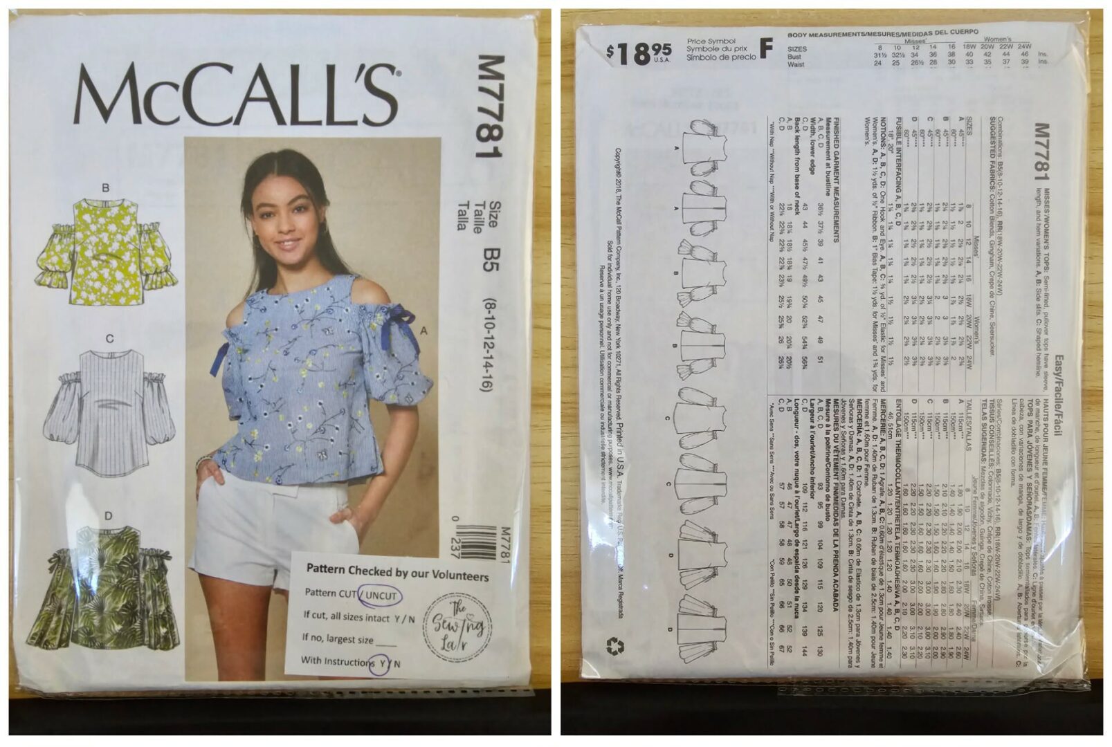 Pattern: (2018) McCalls #M7781 Womens Top. (Size 8-16)
