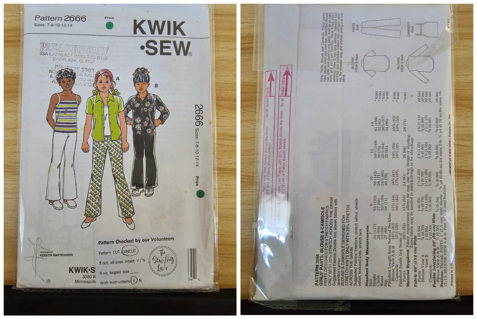 Pattern: Kwik Sew #2666 Girls Pants, Blouse & Camisole. (Size 7-14)