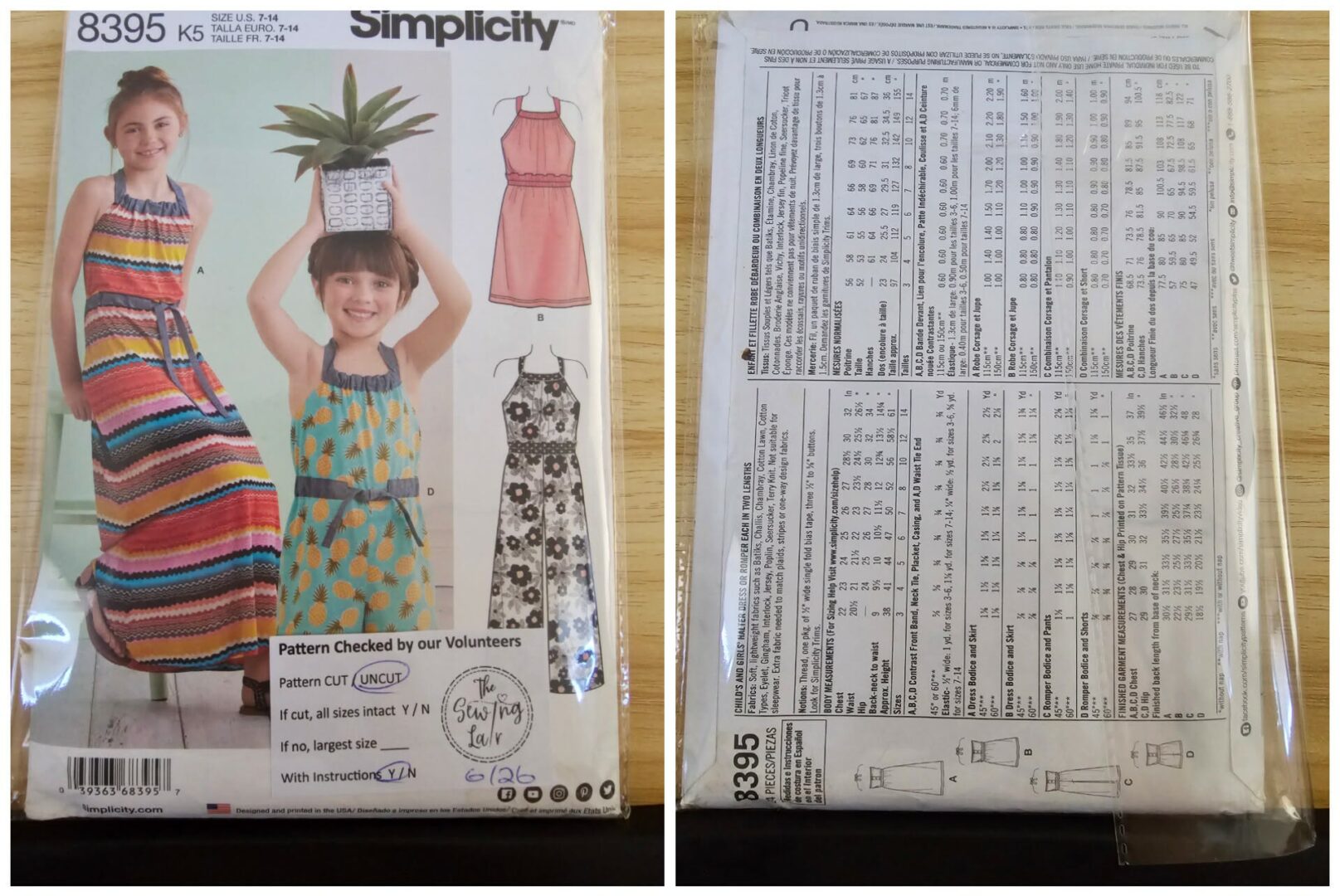 Pattern: Simplicity #8395 Girls Dress or Romper. (Size 7-14)