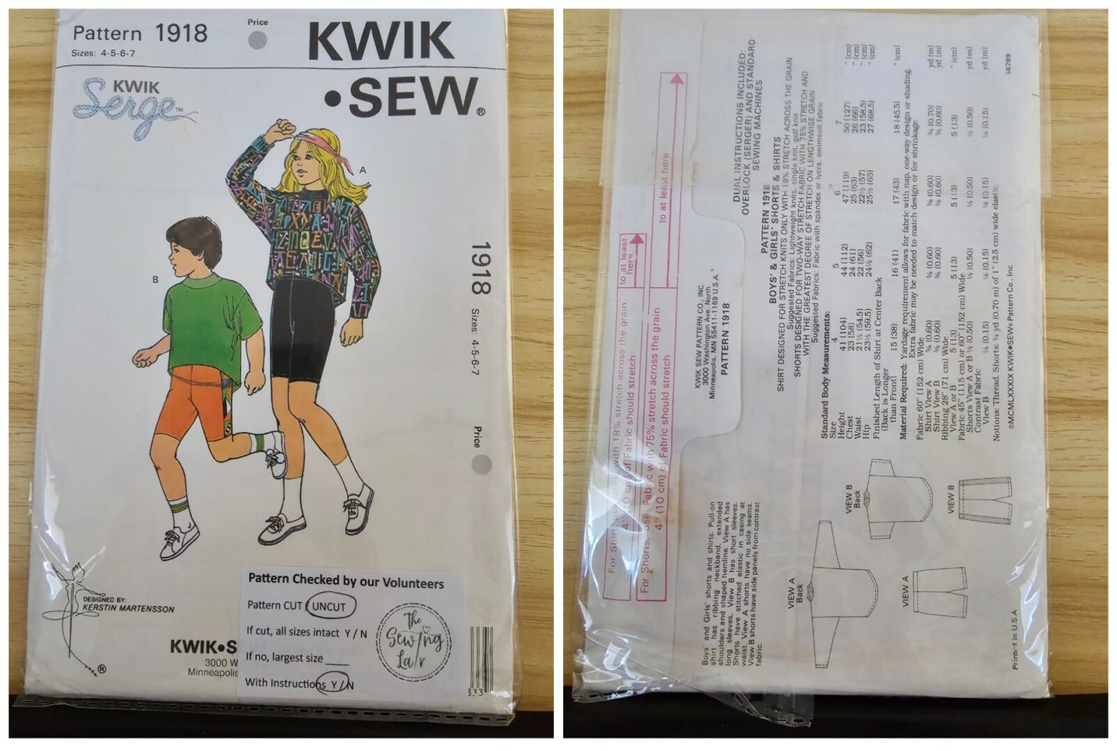Pattern: Kwik Sew #1918 Boys & Girls Shorts & Shirts. (Size 4-7)