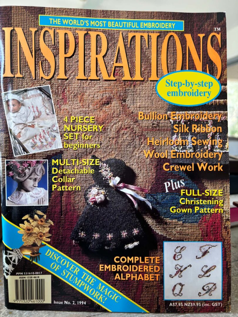 Magazine: Inspirations Issue No 2 (1994) - includes full size christening gown pattern & complete embroidered alphabet