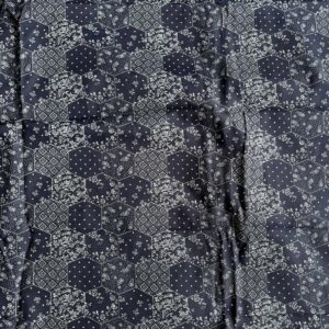 Navy Hexagon Print Poly Cotton Twill (115cm x 115cm)
