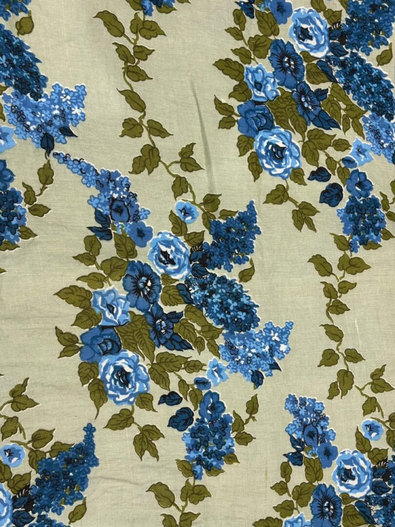 Vintage Blue Floral Cotton Furnishing Fabric (114cm x 170cm)