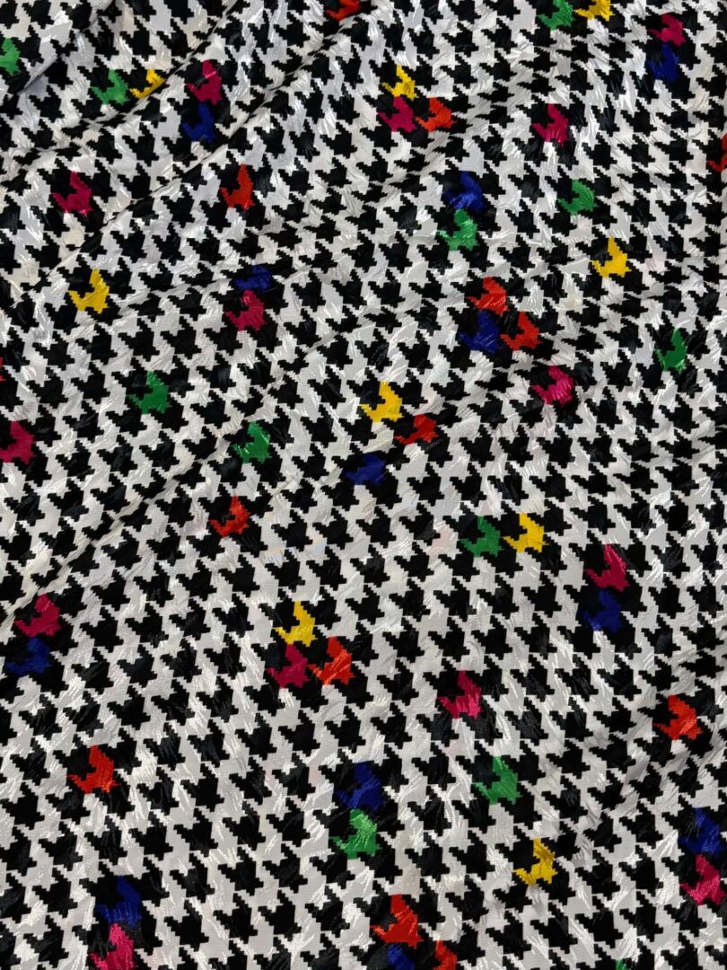 Rainbow Houndstooth Mid Sheen Jacquard Dress Fabric (110cm x 168cm)