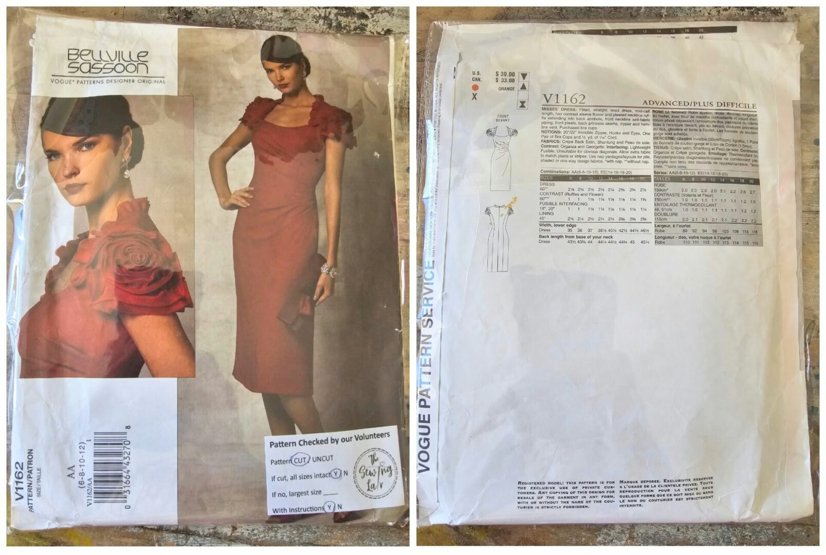 Pattern: Vogue Large Format #V1162 Ladies Dress (Size 6-12)