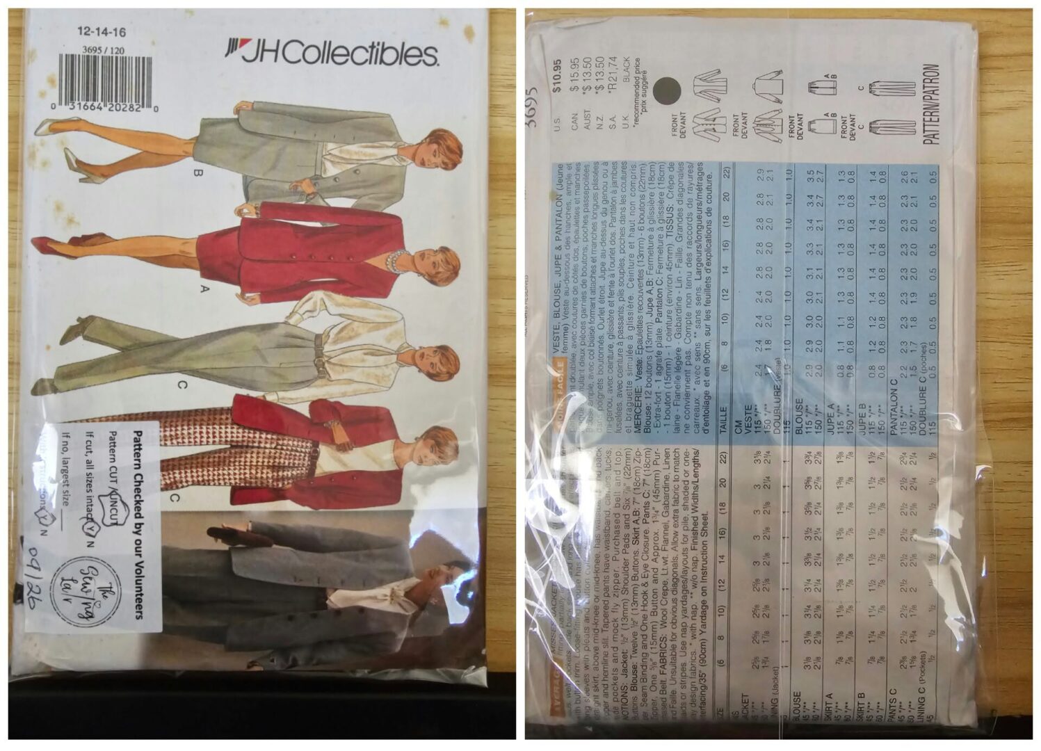 Pattern: Butterick #3695 Ladies Jacket, Blouse, Skirt & Pants (Size 12-16)