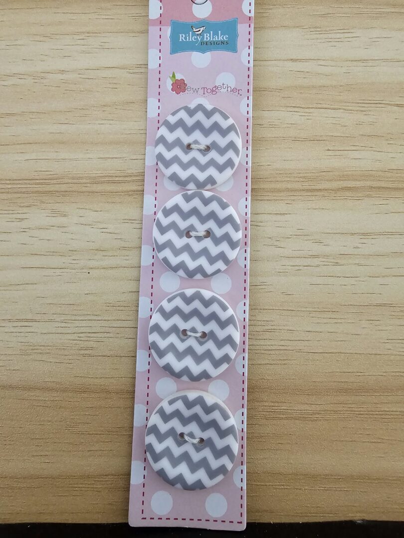 Buttons: Riley Blake Designs 1" Matte Round Chevron Buttons - Gray
