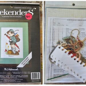 Vintage Weekenders Counted Cross Stitch Kit featuring the M.J. Hummel design "Looks Like Rain"