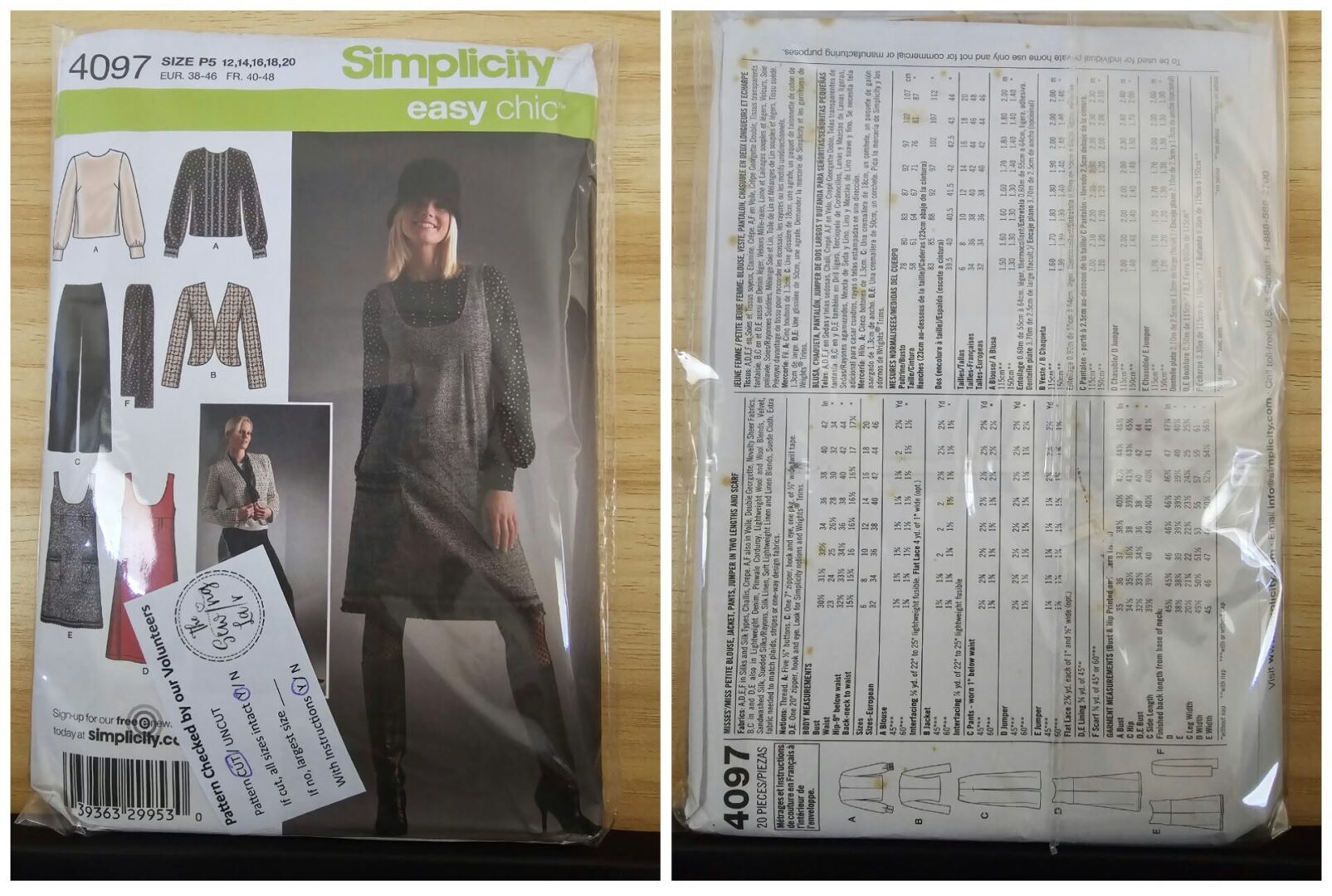 Pattern: Simplicity #4097 Ladies Blouse, Jacket, Pants & Dress (Size 12-20)