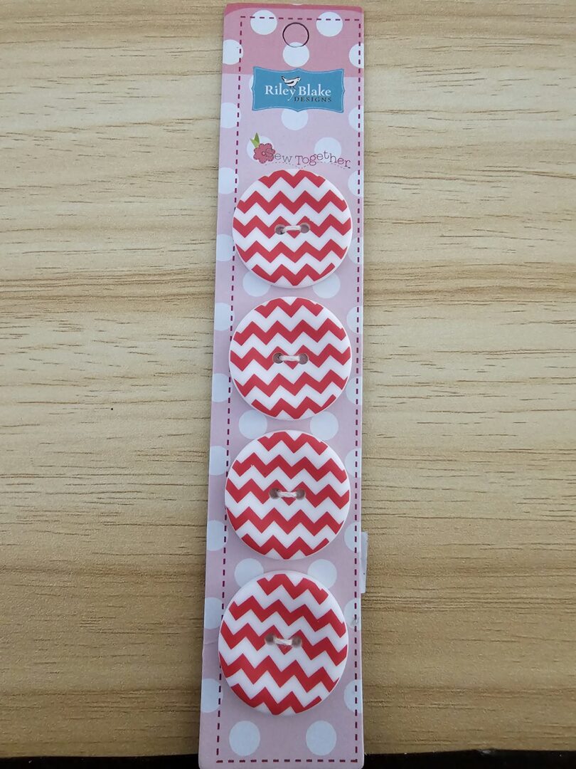Buttons: Riley Blake Designs 1" Matte Round Chevron Buttons - Red