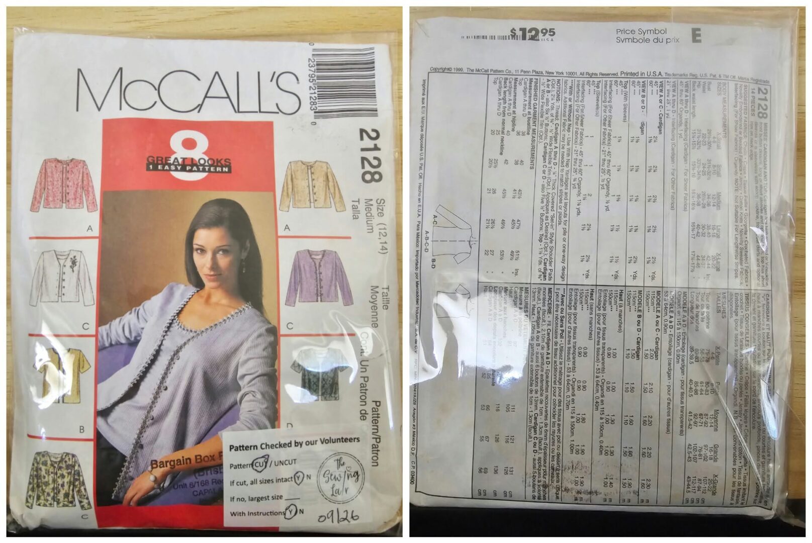 Pattern: McCalls #2128 Ladies Cardigan & Top (Size 12-14)