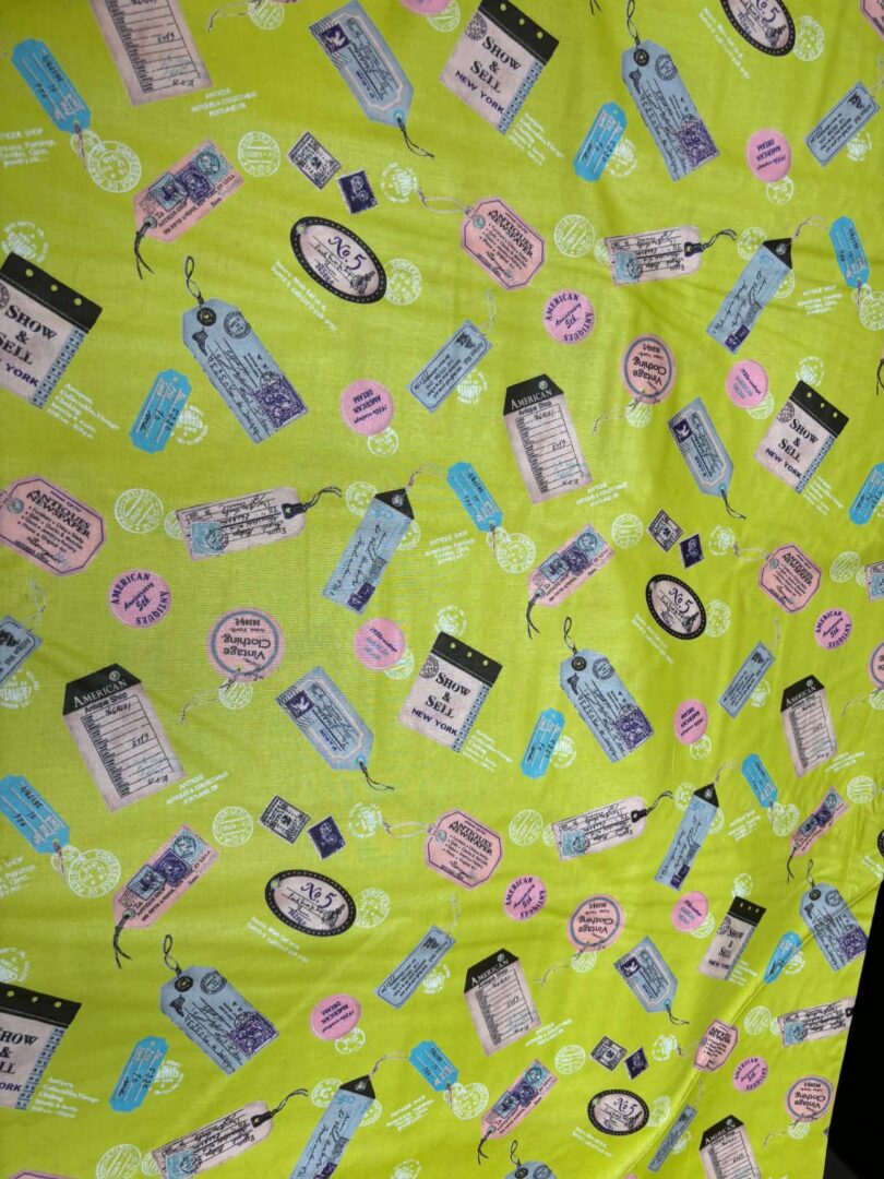 'Lime Bag Tags' Quilting Cotton by Suzuko Koseki - Made in Japan (112cm x 350cm)
