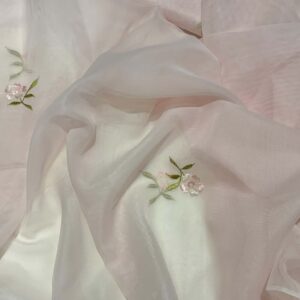 Embroidered Pink Organza (150cm x 350cm)